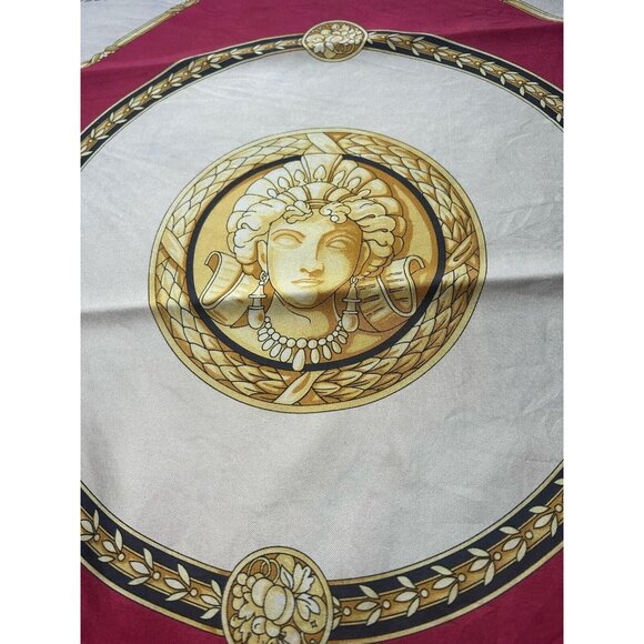 PIERRE BALMAIN Red & Blue Godess & Angels Print Silk Scarf Italy SQR 35.5’’ E.C - Picture 8 of 9